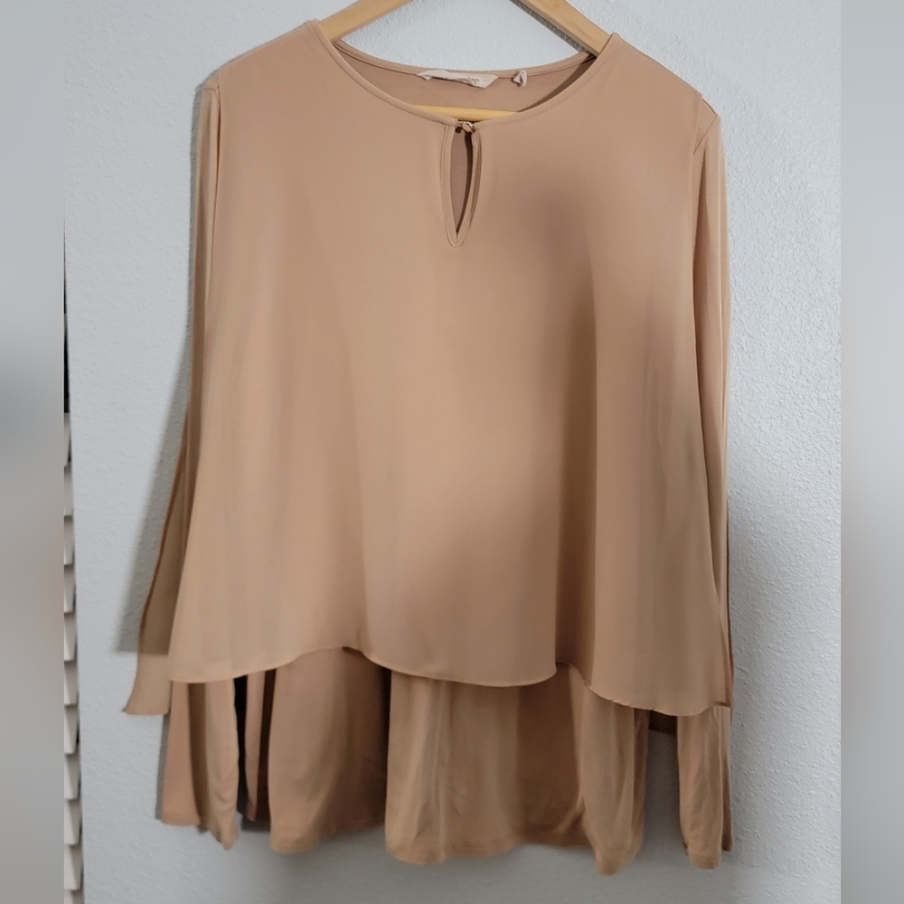 Soft Surroundings Tunic Top Women's Medium Beige Layered Chiffon Hem boho. - Picture 3 of 16